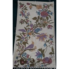 Crewel Rug Exotic flora Cream Chain Stitched Wool Rug