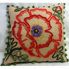 Crewel Pillow Floral Motif Cotton Duck