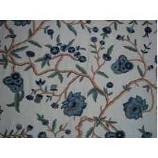 Crewel Fabric Blooms on Branches Off White Cotton Duck