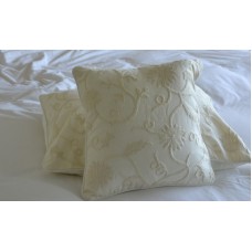Crewel Pillow Sham Floral Vine White On White Cotton Duck 