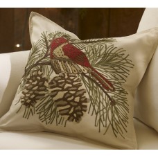 Pinecone Bird Embroidered Pillow Cover (18x18)