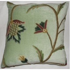 Crewel Pillow Lizzie Pistachio Cotton Velvet 