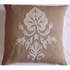 Crewel Pillow Sham Konark White on Natural Brown Jute 