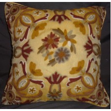 Crewel Pillow Sham Art Nouveau Hay Gold Silk Organza 