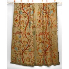 Crewel Drape Antique with Birds and Strawberry Vines Multi Cotton Duck