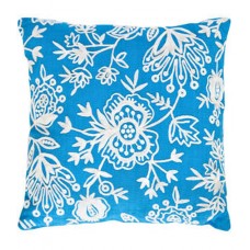 Crewel Pillow Flora Turquoise Cotton Duck