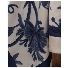 Blue and Ivory Cotton Duck Crewel Throw