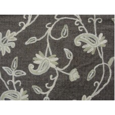 Crewel Fabric Almond Flora Neutrals on Nutmeg Herringbone Wool