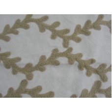 Crewel Fabric Coral Khaki on off white Cotton Dasoot