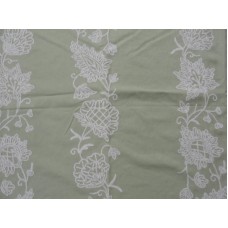Crewel Fabric Floral Vino White on Mint Green Cotton Duck
