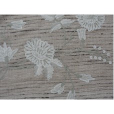 Crewel Fabric Green and White Flowers on Brown Matka Silk