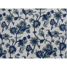 Crewel Fabric Paisley on Vines Blue on White Cotton Duck
