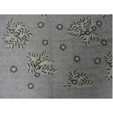 Crewel Fabric Scattered flowers Black on Grey Cotton Linen