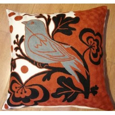 Crewel Pillow Birdie in the wild Red Cotton Duck