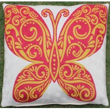 Crewel Pillow Butterfly Orange Cotton Duck