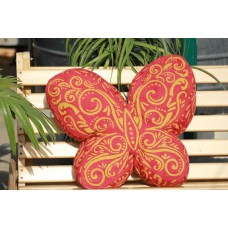 Crewel Pillow Butterfly Yellows on Red Cotton Duck