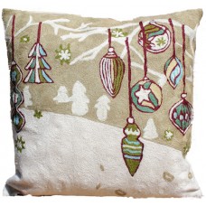 Crewel Pillow Christmas Bells Multicolor on white Cotton Duck