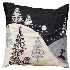 Crewel Pillow Christmas Dream Black on White Cotton Duck