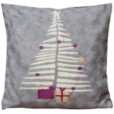Crewel Pillow Christmas gifts Grey Cotton Duck