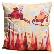 Crewel Pillow Christmas sleigh Multi Cotton Duck
