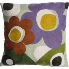 Crewel Pillow Dora Red and Purple Cotton Duck