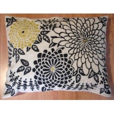 Crewel Pillow Dreamy Sunflowers Black and white cotton Duck