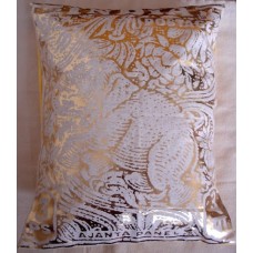 Crewel Pillow Elephant White on Gold Cotton Duck
