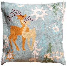 Crewel Pillow Faun in Winter Grey Cotton Duck