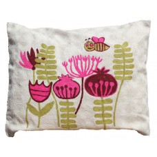 Crewel Pillow Ferns & Bees Pinks on White Cotton Duck