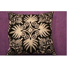 Crewel Pillow Glooming Flora Copper on Black Cotton Duck