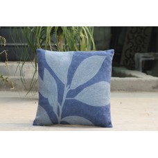 Crewel Pillow Gloomy Leaves Grey on Blue Cotton Duck