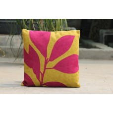 Crewel Pillow Gloomy Leaves Red On yellow Cotton Duck
