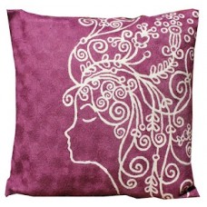 Crewel Pillow Isabella White on Maroon Cotton Duck