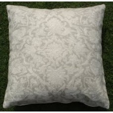 Crewel Pillow Izzie White on Grey Cotton Duck