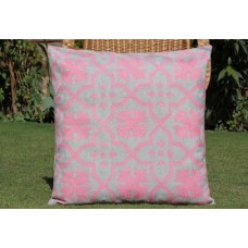 Crewel Pillow Jharokha Pink on Grey Cotton Duck