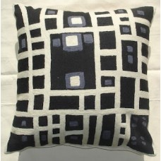 Crewel Pillow Lights on the Street White on Black Cotton Duck