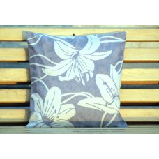 Crewel Pillow Lily White on grey Cotton Duck