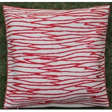 Crewel Pillow Lines red on white Cotton Duck