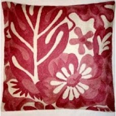 Crewel Pillow Magic Flora Red on White Cotton Duck