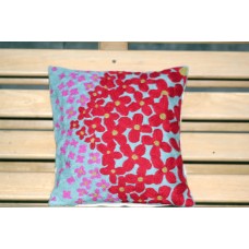 Crewel Pillow Magic Reds and Pinks on Blue Cotton Duck