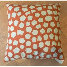 Crewel Pillow Mosaic White on Rust Cotton Duck