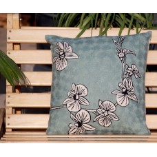 Crewel Pillow Orchids White on Grey Cotton Duck