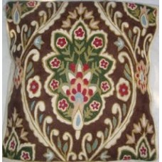 Crewel Pillow Paisley peacock Brown Cotton Duck