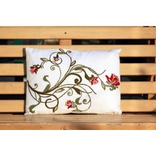 Crewel Pillow Parijat Red and White Cotton Duck