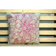 Crewel Pillow Peony Pink Cotton Duck