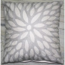 Crewel Pillow Petal Rays Grey and White Cotton Duck