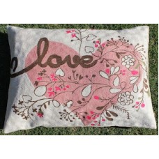 Crewel Pillow Pink Love Pink on White Cotton Duck