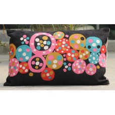 Crewel Pillow Playful colors on black Cotton Duck