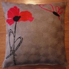 Crewel Pillow Poppy Red Cotton Duck