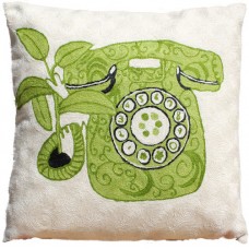 Crewel Pillow Ring me Green on white Cotton Duck